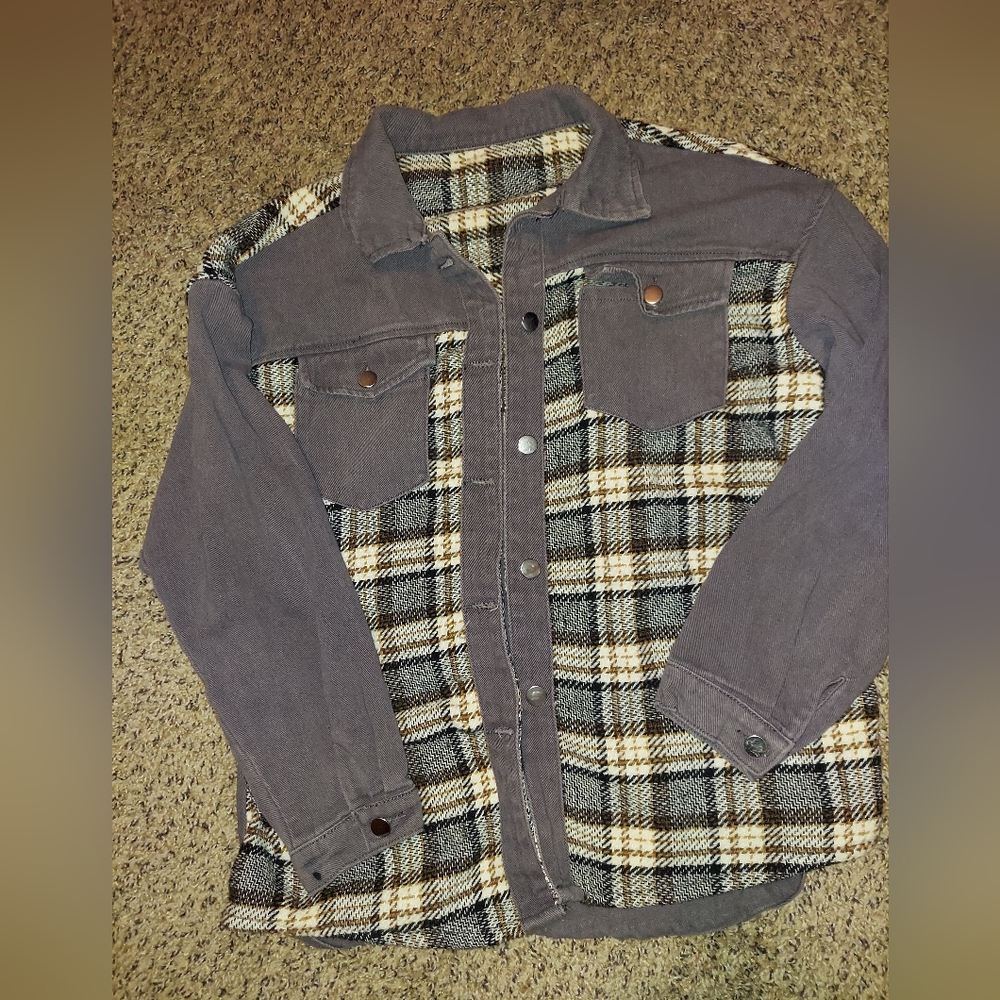 Womens Plaid and Gray Button-Up Jacket Size Sm